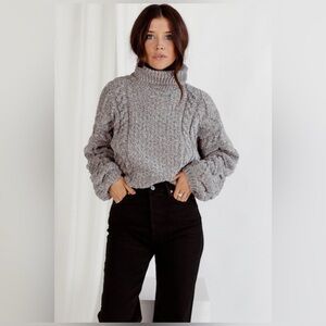 Blank NYC XL Pewter Gray In The Nude Chenille Braided Knit Turtleneck Sweater